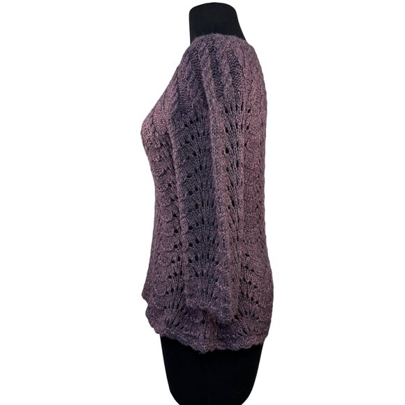 Sparrow Womens Size Medium Purple Wool Acrylic Blend Crochet Sweater 3/4 sleeves - Picture 2 of 6